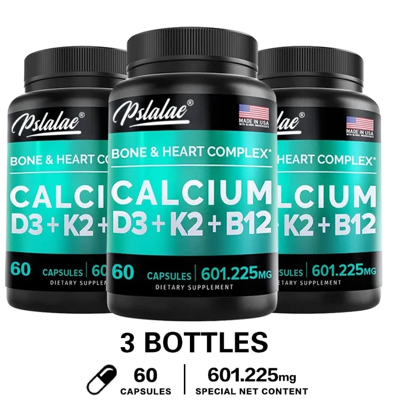 Kalzium 600 mg Vitamin D3 K2 B12 Ergänzung – Bietet Herzknochen- und Immununterstützung für Frauen und Männer