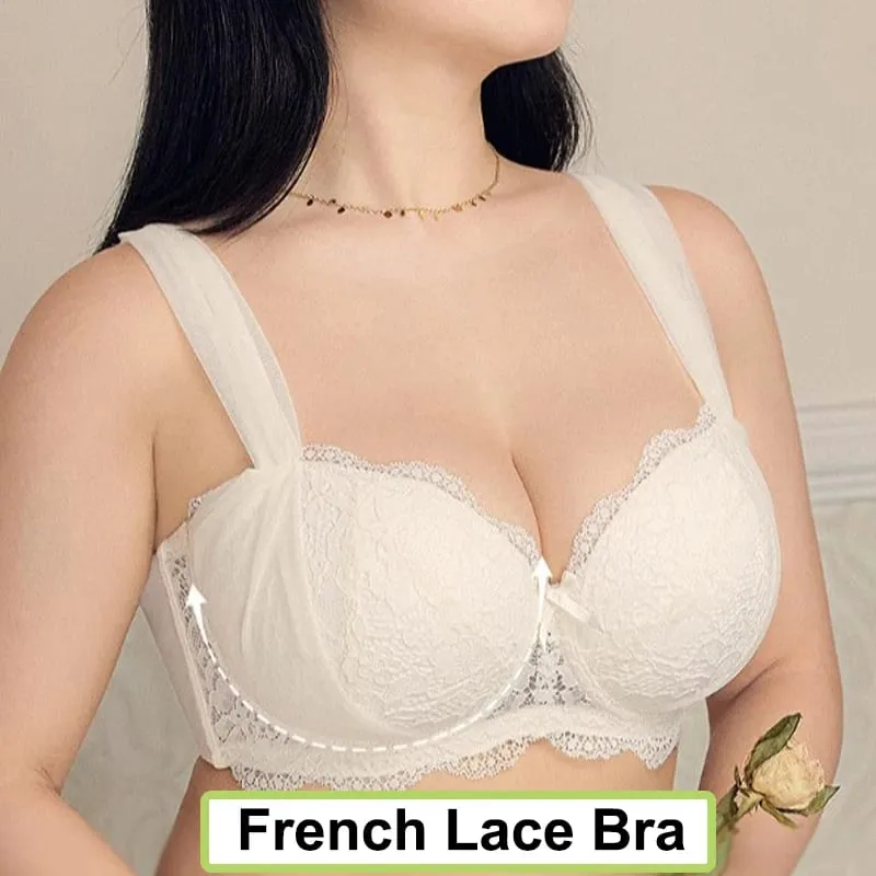 Women French Lace Minimizer Bra For Large Bust Anti Sagging Full Coverage Plus Size Underwire Bra Gathering Support Lingerie
