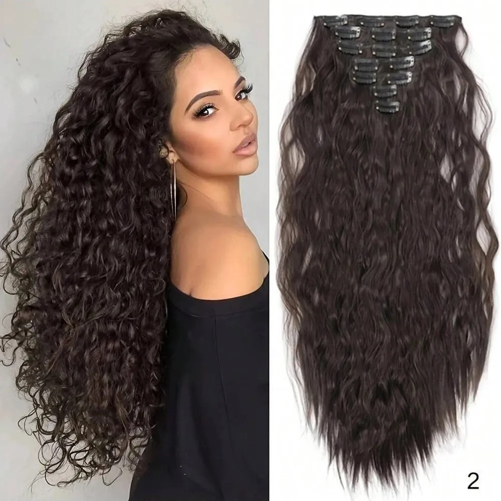 Synthetic Clip In Hair Extensions 7PCS Set Kinky Curly 20inch Long Clip On Hairpiece Style For Women Girls Daily Party