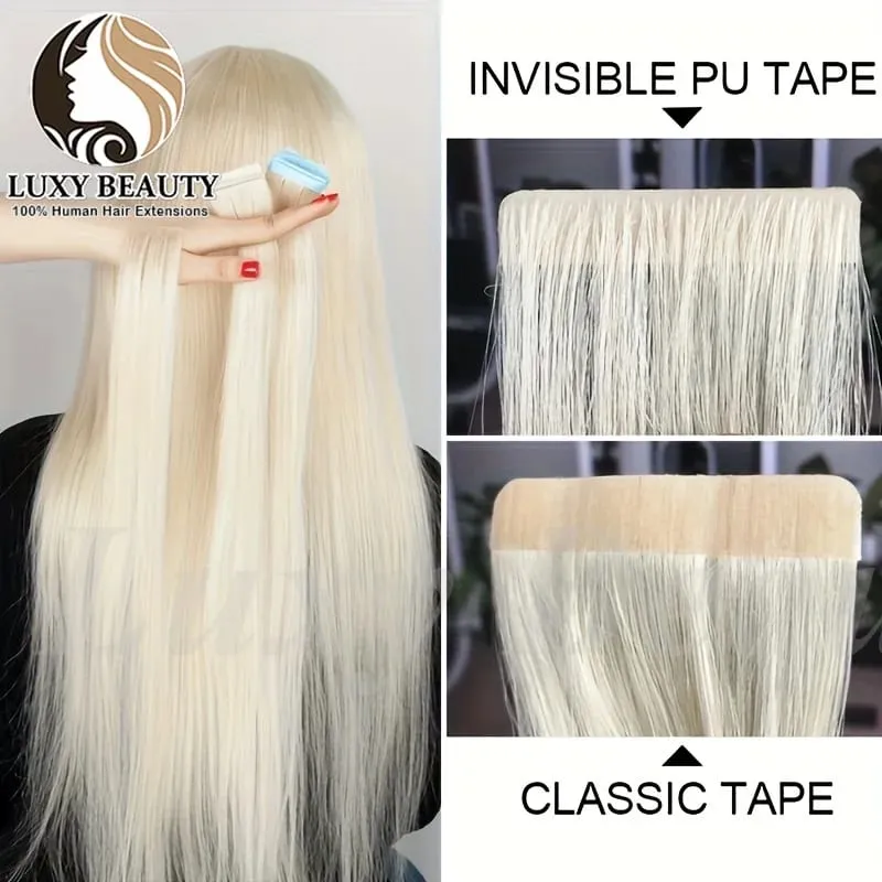 Invisible Tape In Hair Extensions Human Hair Double Side Injected PU Tape Hair Extensions Black Brown Blonde Tape Ins Hair 10pcs — image 2