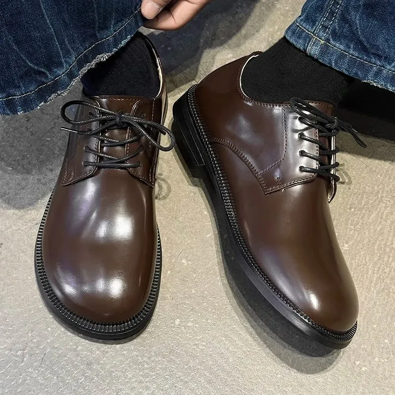Herren-Derby-Schuhe mit runder Spitze und Schnürung, Retro, schlicht, rutschfest, atmungsaktiv, bequem, modisch, Pendlerschuhe — image 2