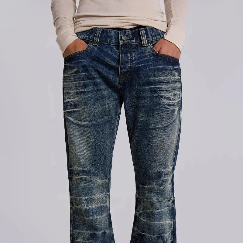 Y2K Vintage Flared Jeans Mid Blue Washed Men Women Bootcut Jeans American Hip Hop Distressed Streetwear Unisex Wide Leg Pants — image 5