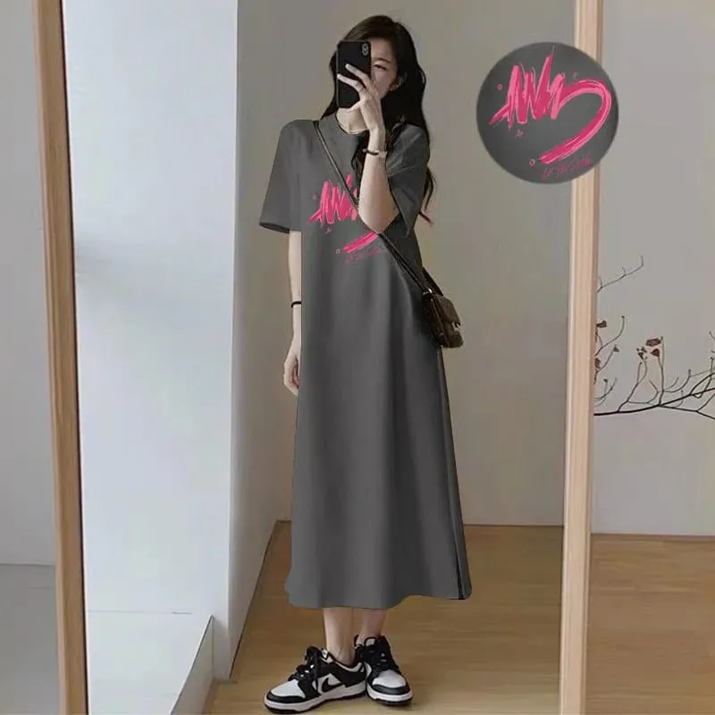 Women Summer Casual T‑Shirt Dress Short Sleeve Round Neck Letter Print Loose Long Maxi Dress Streetwear Oversized Sundress — image 6
