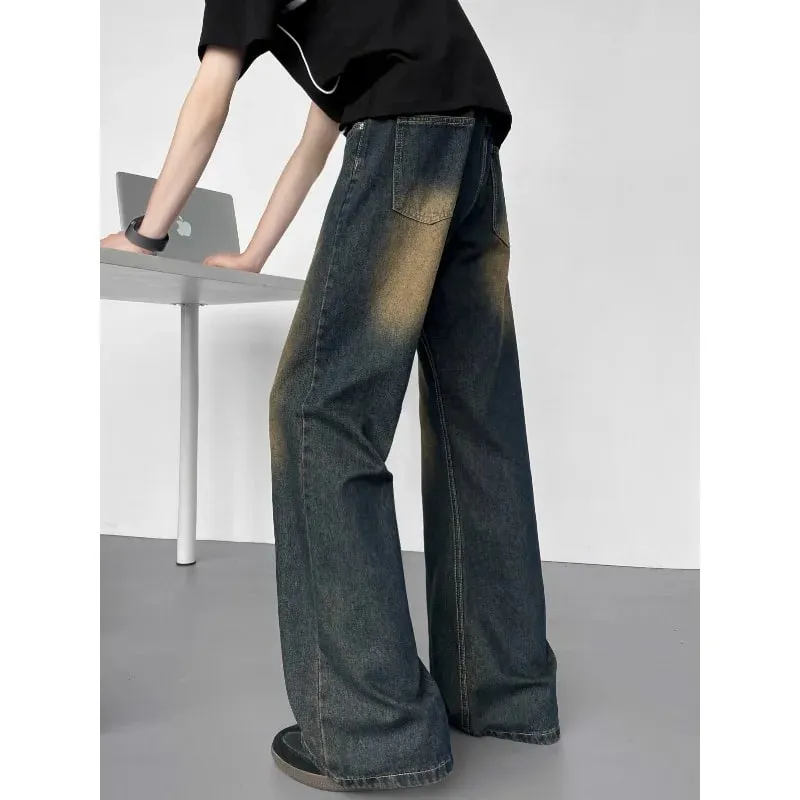 New American Vintage Washed Distressed Men's Jeans Baggy Jeans Micro Flare Retro Streetwear Hip Hop Trousers — image 2