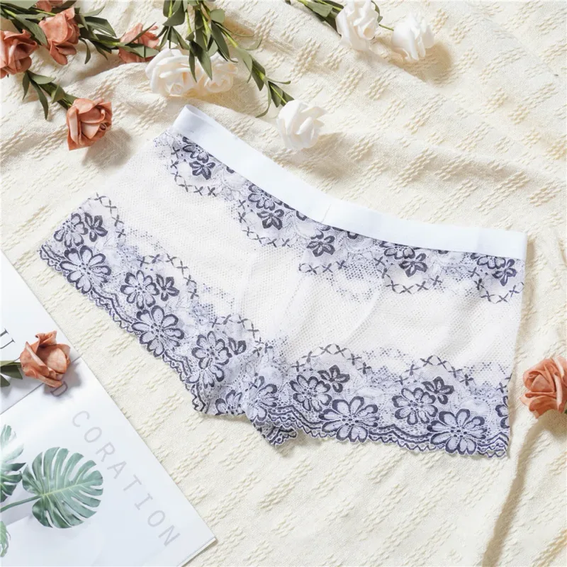 Men Lace Jacquard Mesh Boxer Shorts Underwear Hollow Temptation Exotic Trunks Silk Soft Quick Dry Breathable Sexy Panties — image 13