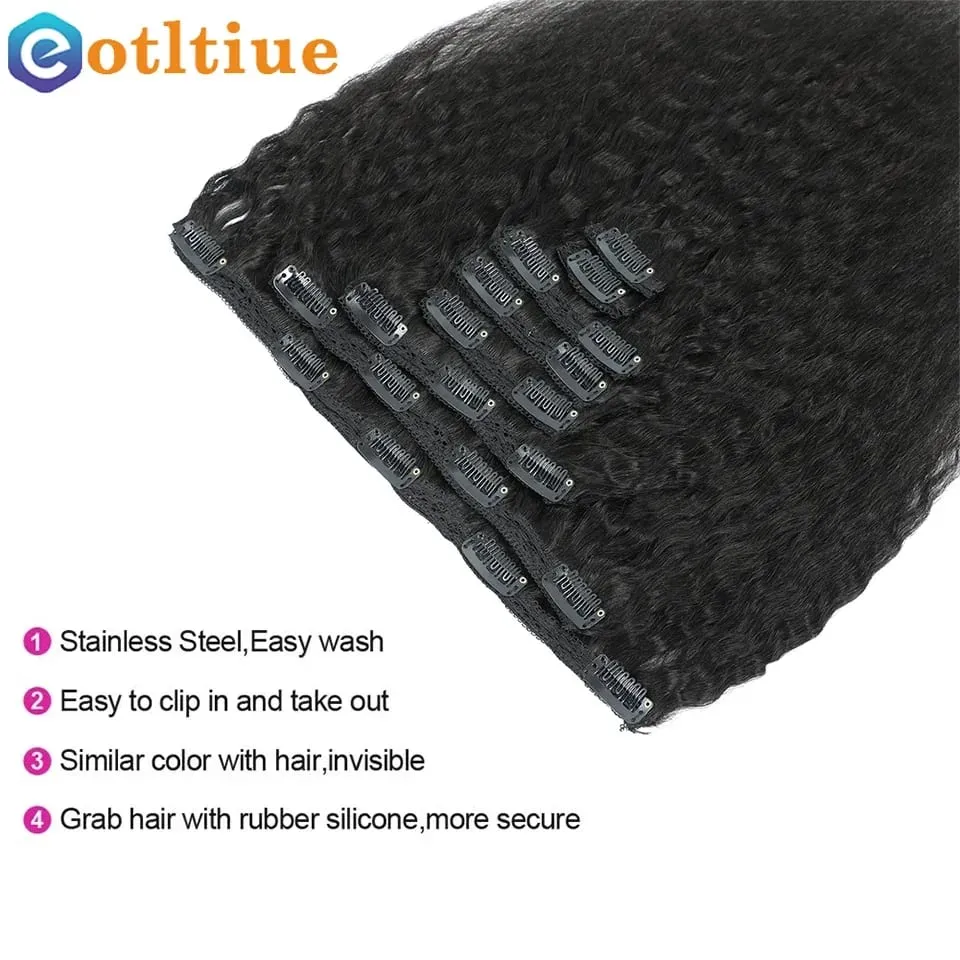 Kinky Straight Clips In Human Hair Extensions Natural Color In Brazilian Remy Human Hair 120G 8Pcs/Set Full Head For Women Natural Color Invisible Wefe Remy Clip Ins Yaki Human Hair Wholesale Burmese Clip in Hair Extensions — image 3