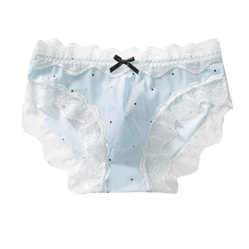 Men's Sexy Briefs Lace Edge Polka Dot Underwear Ice Silk Sissy Panties U Convex Pouch Underpants Seamless See Through Lingerie