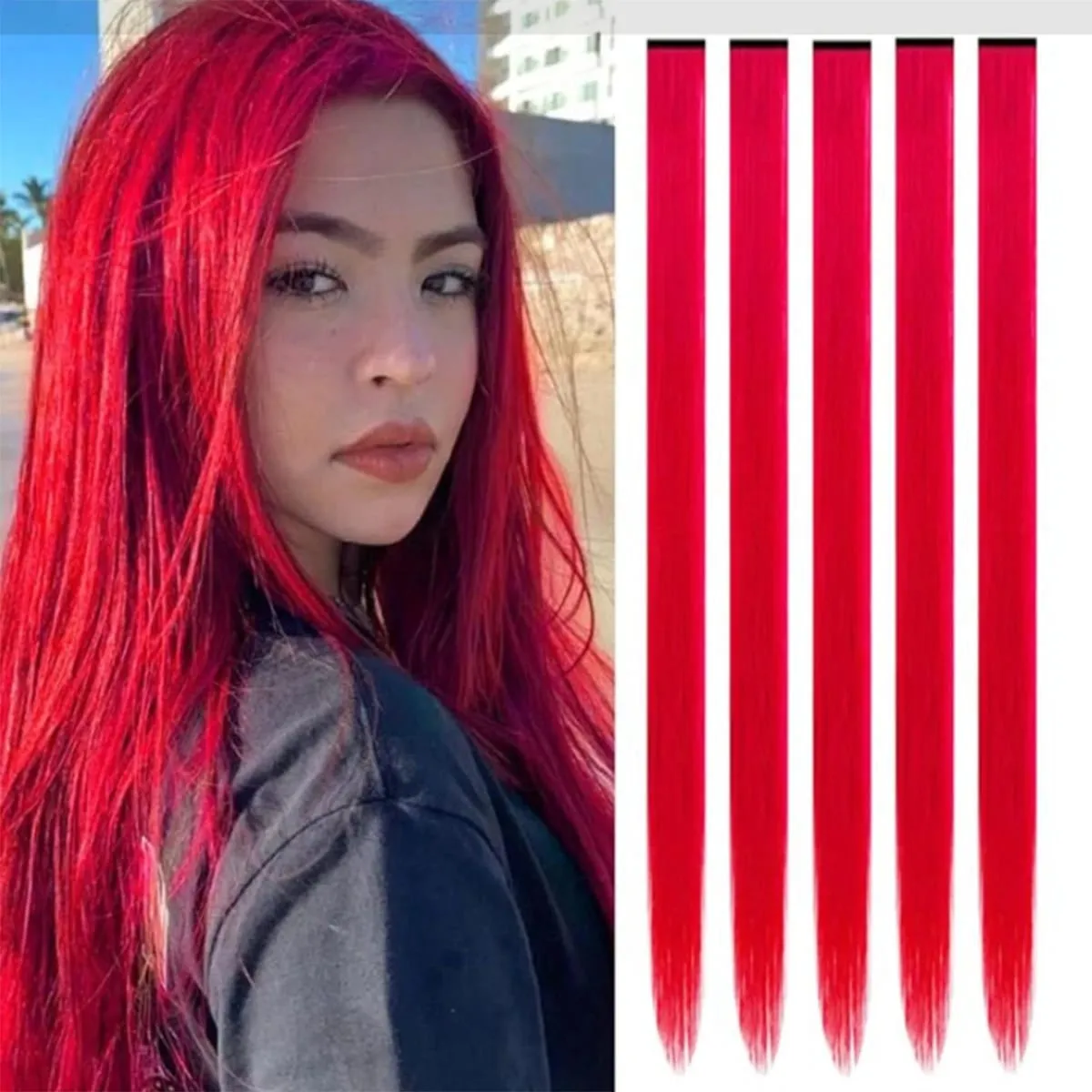 5ks Přímé Clip-In prodlužování vlasů Syntetický melír Spona na vlásenky Módní vlasy Pro ženy Denní párty Cosplay — image 6