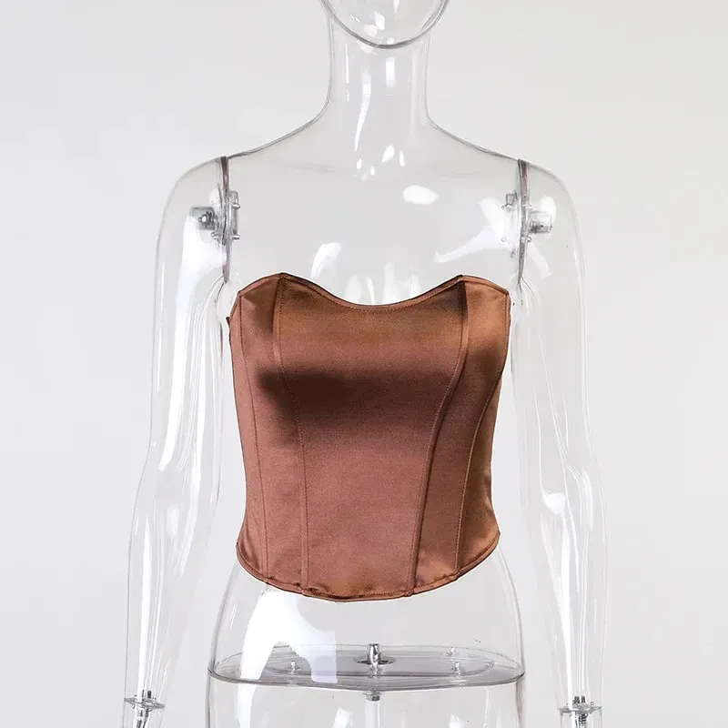 Sexy Women Tube Tops Solid Sleeveless Slim Skinny Corset Cropped Top 2023 Summer Casual Elegant Female Strapless Vest