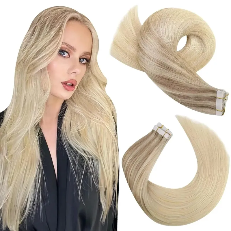Moresoo Tape in Hair Extension Human Hair Real Remy PU Skin Weft 12-24 Inch Straight Brazilian Hair Glue on Adhesive Tape Ins