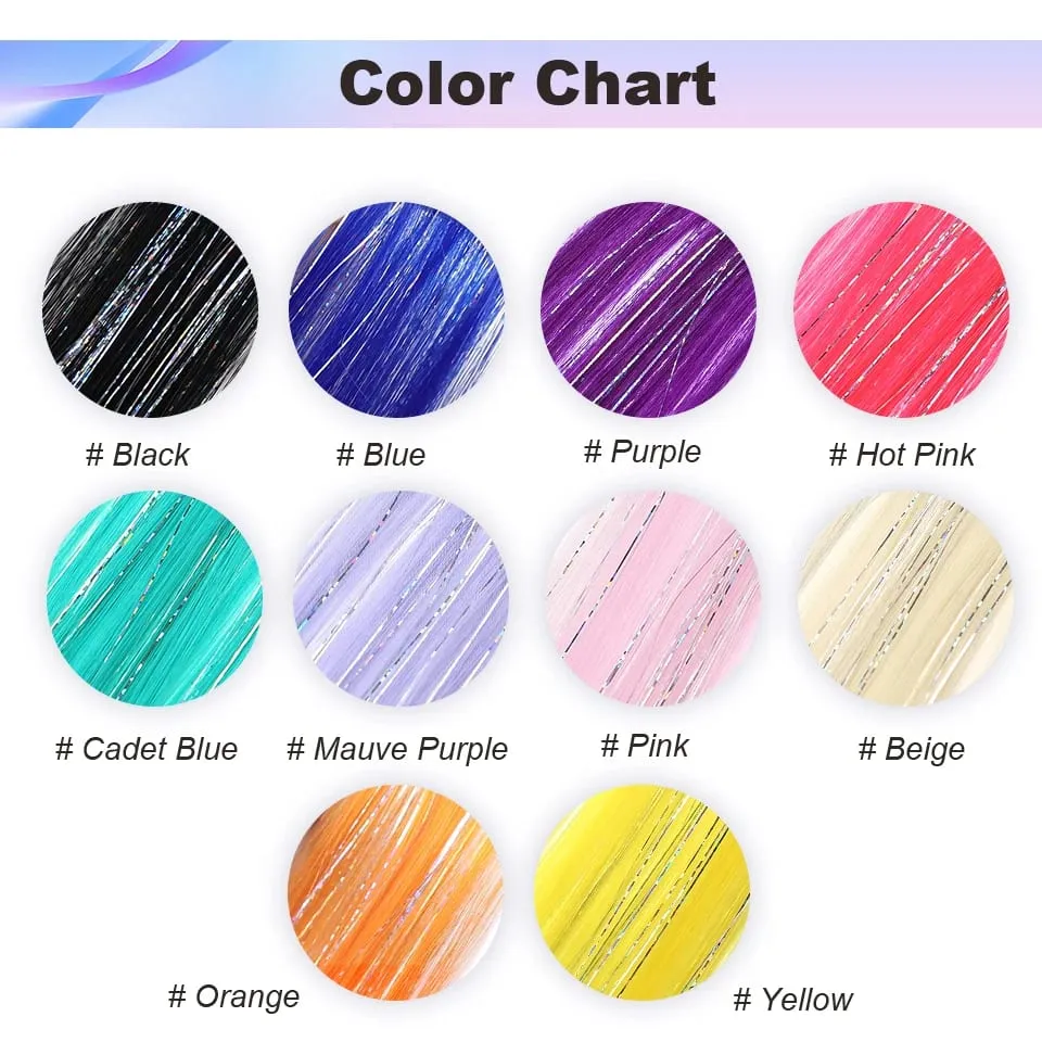 Synthetic Clip in Hair Extensions 12pcs/pack Clip in Colorful Hair Mixed Tinsels Glitter Hairpices for Women Girls Daily Party — image 6