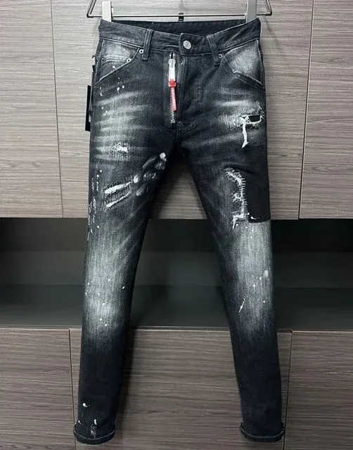D2 Heren Jeans Denim Broek Gat Slanke Kokerbroek Metalen Knopen Feest Klassiekers Modieus Zwart DSQ2 JENAS