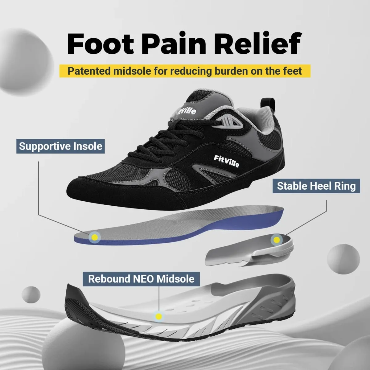 FitVille Newest Walking Shoes for Men Wide Width Sneakers with Arch Support for Flat Feet Heel Pain Relief Plantar Fasciitis — image 5
