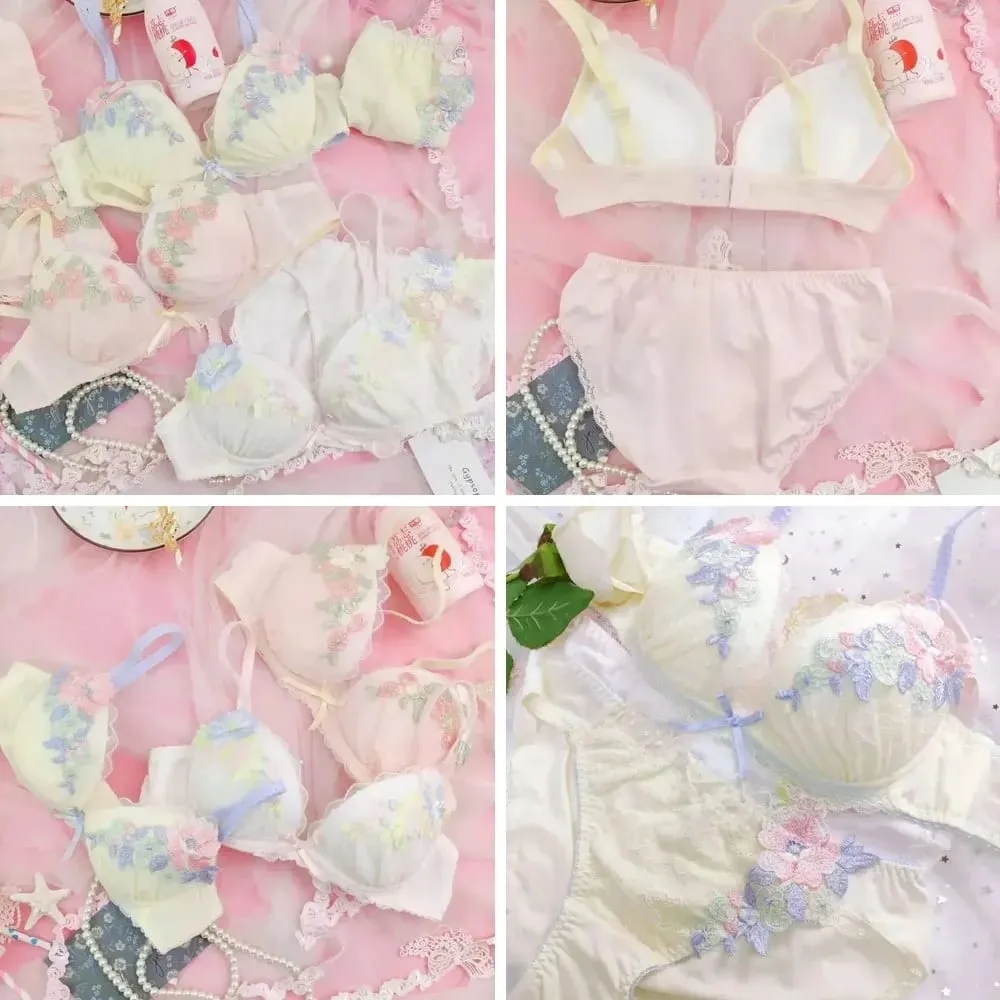 Sweet Lolita Lingerie Set: Floral Lace Applique Push Up Bra & Panty Set Cute Sexy Underwear — image 1
