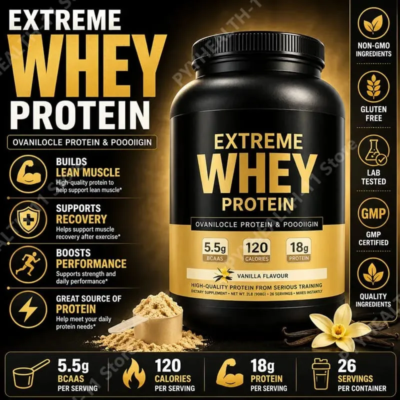 Whey protein pó branco ganhador de massa suplemento muscular crescimento muscular esporte suporte de saúde para ginásio sabor baunilha 1000g