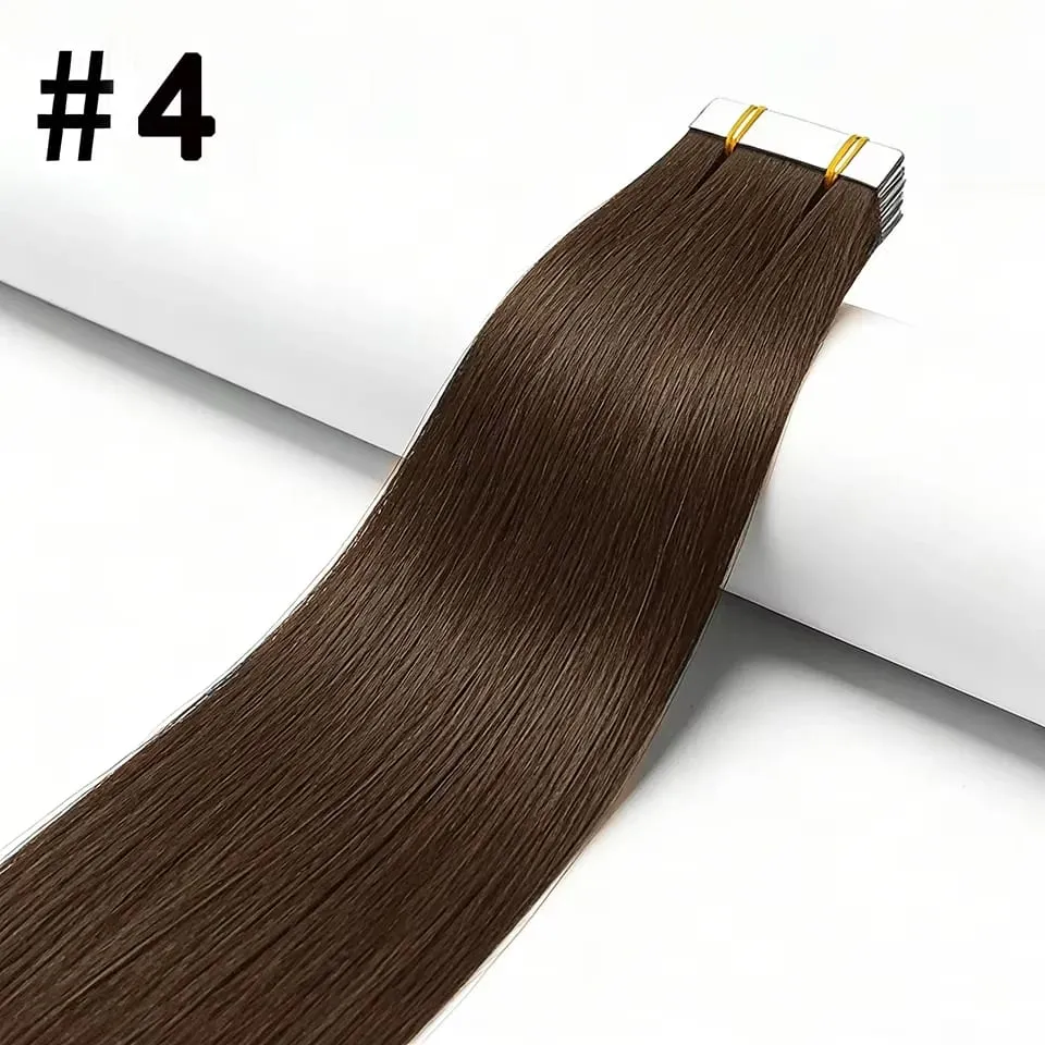 Invisible Tape In Hair Extensions 100% Human Hair #4 Chocolate Brown Straight Tape In Human Hair Extensions 20pcs 50g For Women — image 8