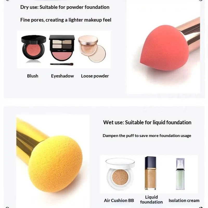 (.) 3PCS Mushroom Head Makeup Brushes Women Beauty Foundation Sponge Powder Puff With Handle Smooth Shaped Cosmetic Tool