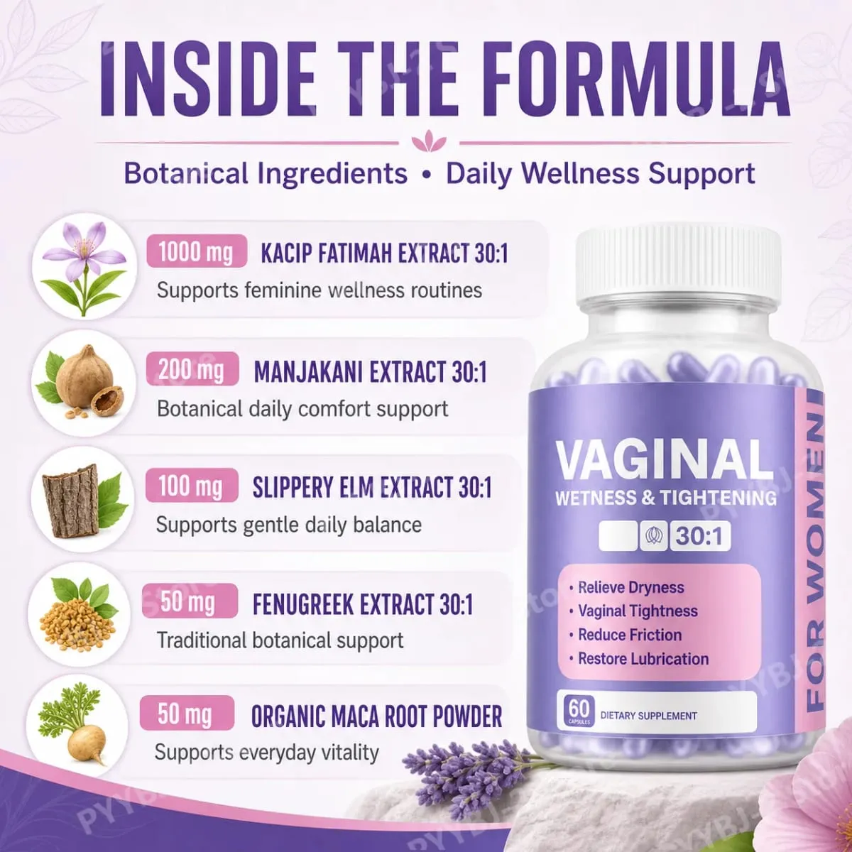 Women Vaginal Tightening Capsule Contain Maca Root & Fenugreek Support Elasticity PH Balance and Intimate Dryness Relief 60count — image 2