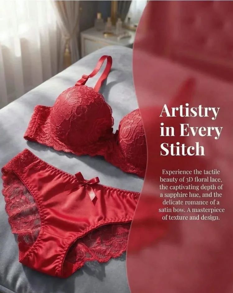 New fashion 2-piece set of sexy Lingerie set blue lace brassere push up women's set A2155 — image 8