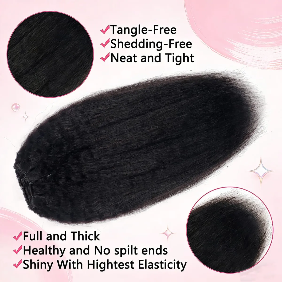 Yaki Straight Clip in Hair Extensions Synthetic hair 7Pcs hair Clip in for Women Soft Hair Everyday Special Events Easy to Style — image 7