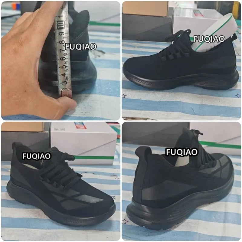 Men All Black Breathable Mesh Elevator Shoes 8Cm Invisible Height Increase Non Slip Casual Sports Daily Walking Workout Sneakers — image 4