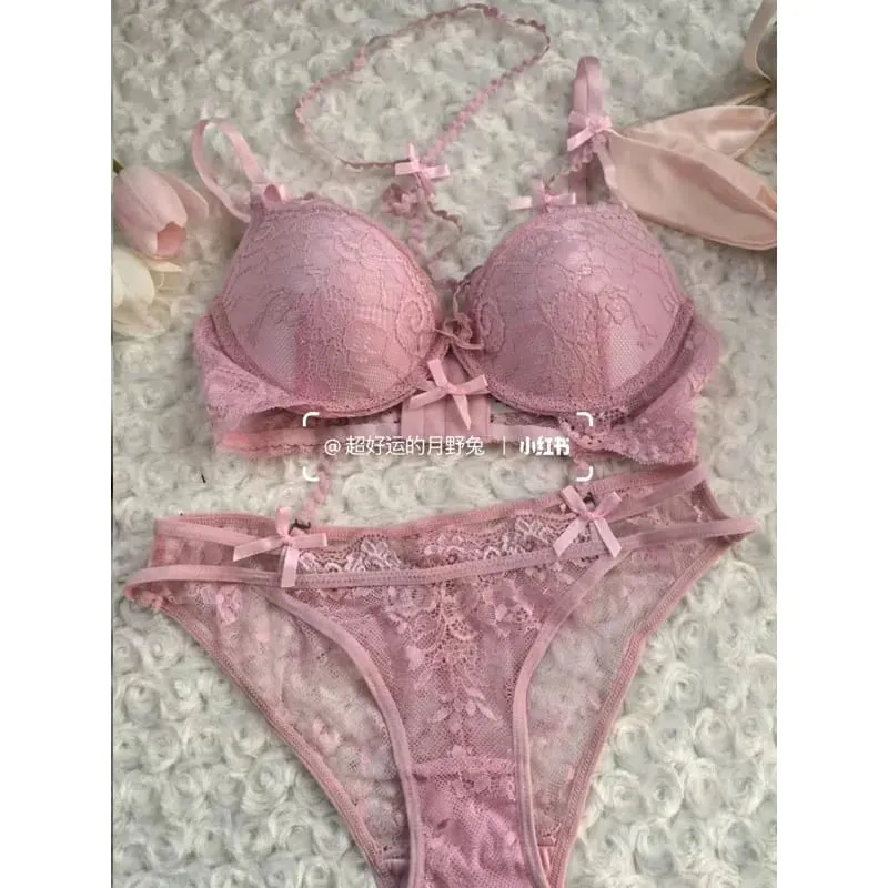 Boho Layered Lace Halter Bra Set - Hollow Out Bow Design Top Inner Red Lace Up Bra Summer Beach Two Piece Lingerie Set MOYISU — image 3