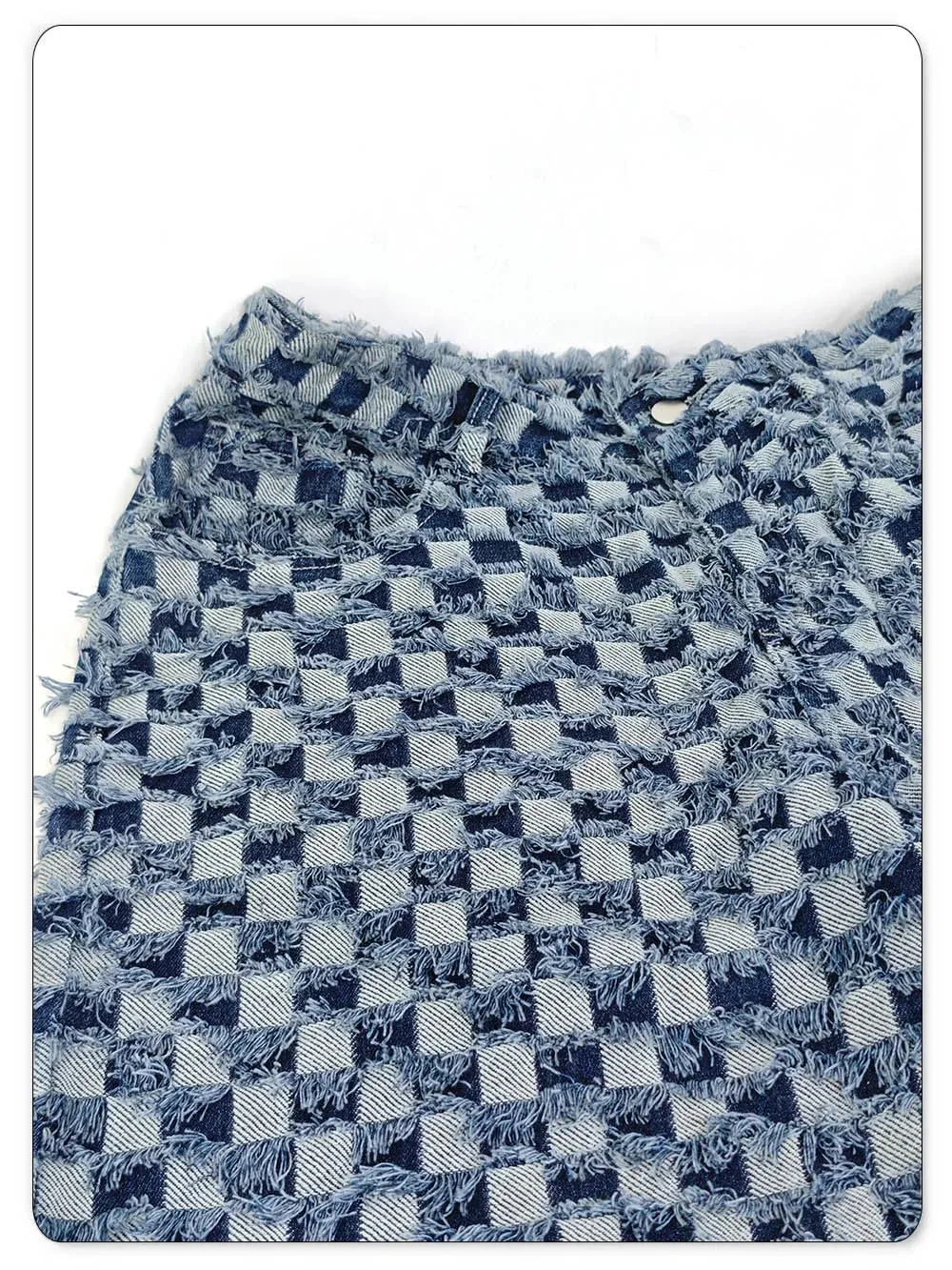 Men Fringe Checkerboard Jacquard Jean Shorts Casual Loose Wide Leg Raw Hem Knee Length Shorts Summer Bermuda Jeans — image 8