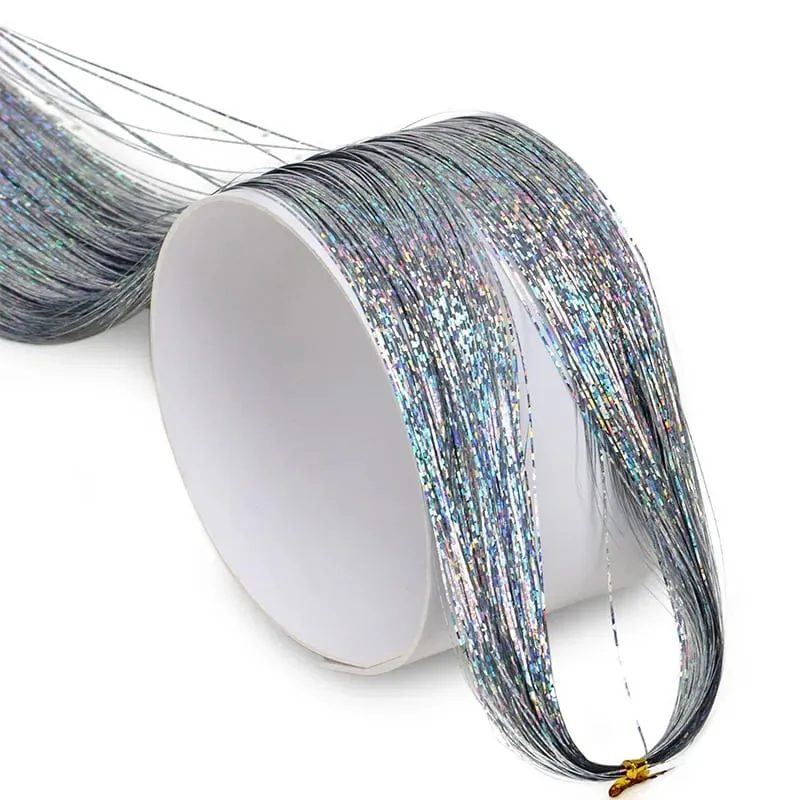 Tinsel per capelli scintillanti Fili sintetici color arcobaleno Copricapo per ragazze Hairbinge Capelli Laser Estensioni dei capelli finti Decor Glitter
