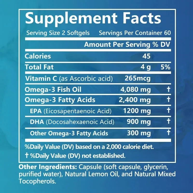 Balincer Wild Caught Omega 3 Capsule molli di olio di pesce - Tripla potenza EPA elevato 1200 mg DHA 900 mg Integratore alimentare senza glutine non OGM — image 6