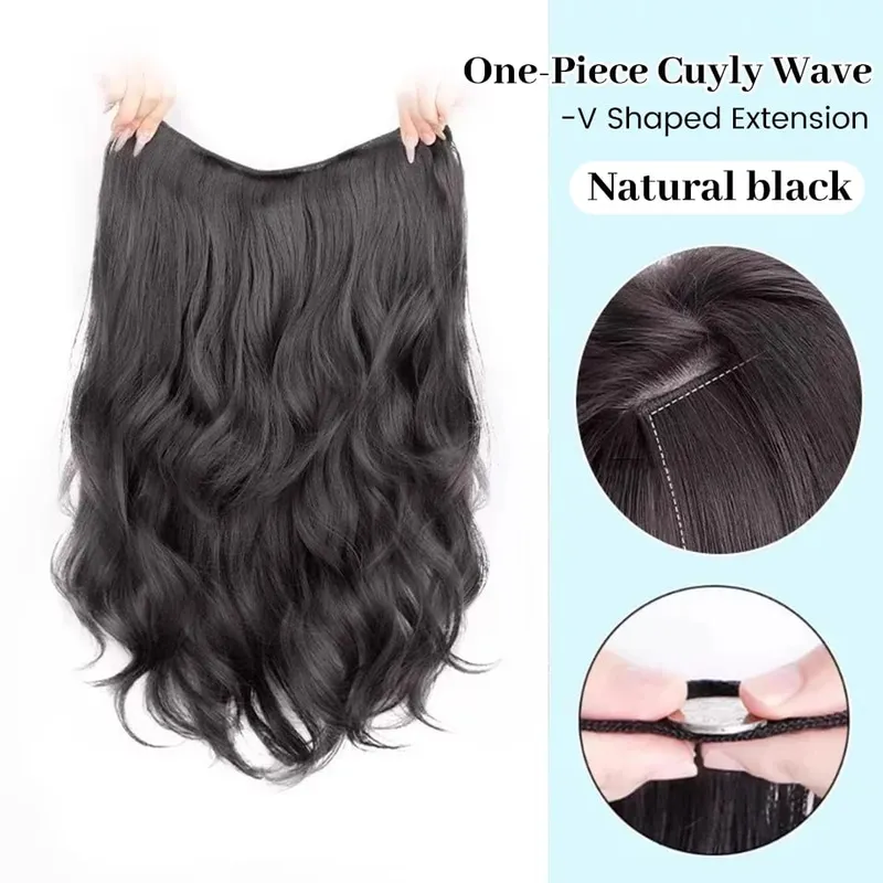 20Inch Synthetic Long Curly Wavy Layered V-Shaped Clip-in Hair Extension 4 Clip Heat Resistant Hairpiece for Women Daily Party