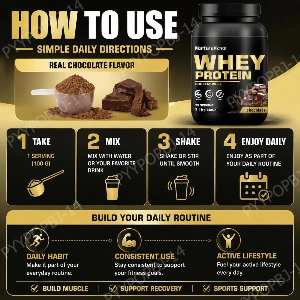 NurtureNova Chocolate Whey Protein Powder 30g Serving 55 Servings per Jar Muscle Building & Recovery Support Fitness Nutrition S — image 7