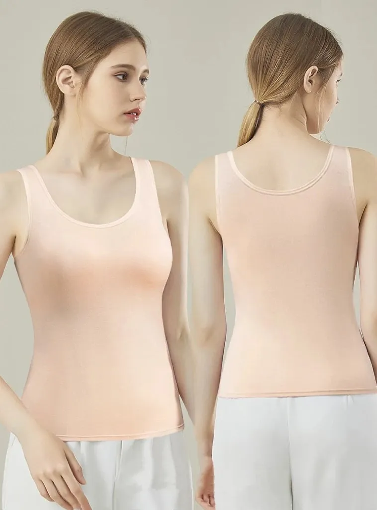 1pcs Women's Vest Tops Round Neck Vests Solid Color Padded Slim Fit Tank Tops Sexy Feminino Casual Tank Tops With Built In Bras — image 7