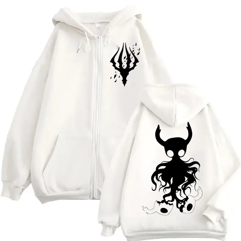 Limited Hollow Knight Game Graphic Zipper Hoodies Gothic Vintage Zip Up Hooded Sweatshirts Men Women Fashion Casual Pullovers — image 3