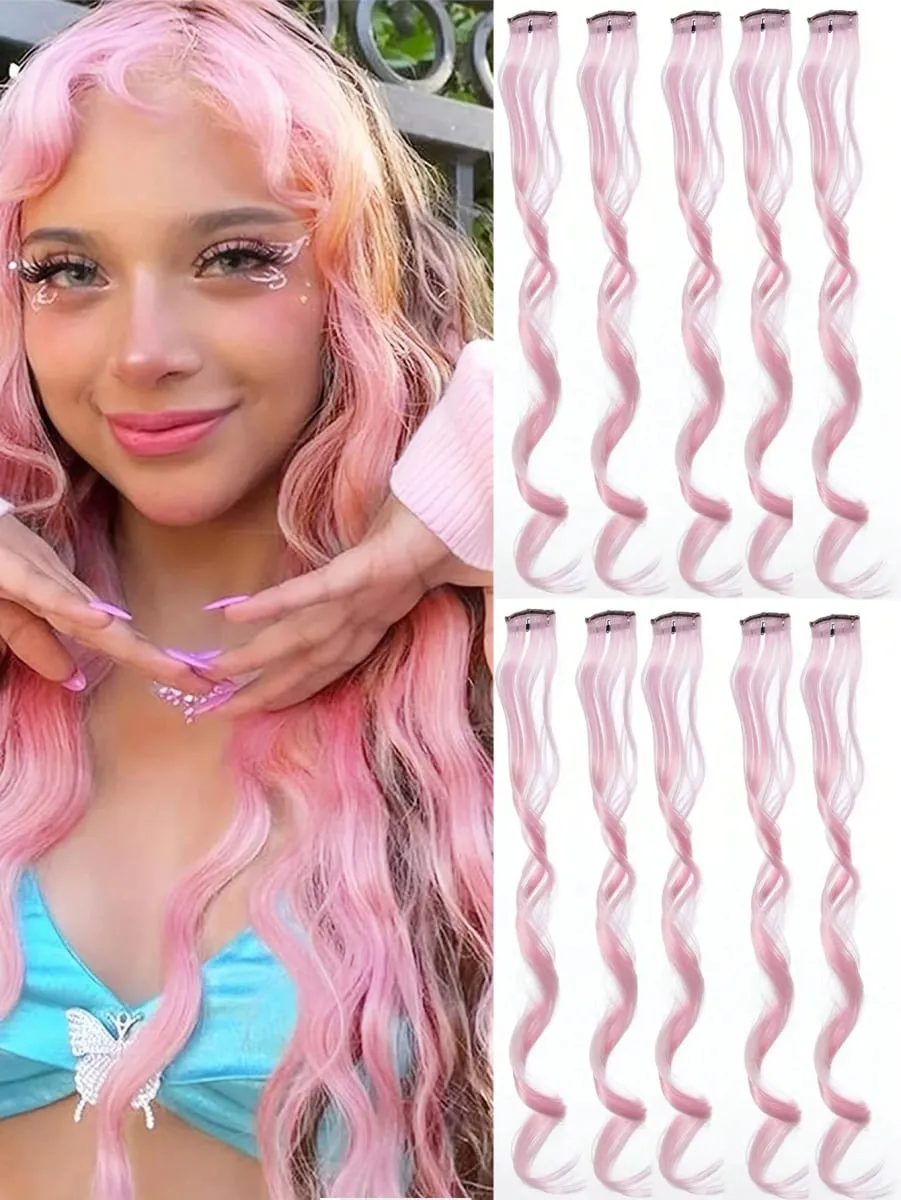 10pcs Colorful Hair Extensions Curly One Clip in Synthetic Long Hairpiece For Girls Women Multi-colors Party Highlights WigPiece — image 11
