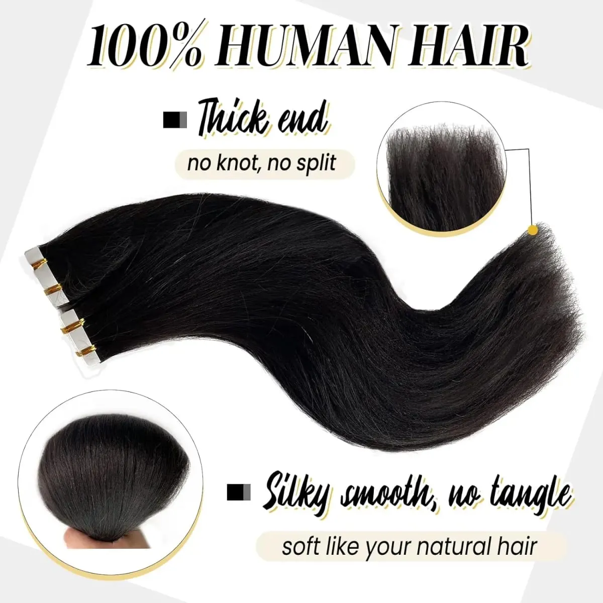 20Pcs/50g Straight Tape In Hair Extensions Full Head 100% Human Hair Tape ins Adhesive Invisible Glue Natural Black 24 26 Inches — image 4