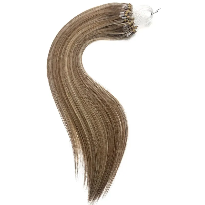 Remy Human Hair Extensions 14-24 Inch Micro Loop Ring Attachment Micro Bead Natural Looking DIY Hair Extension