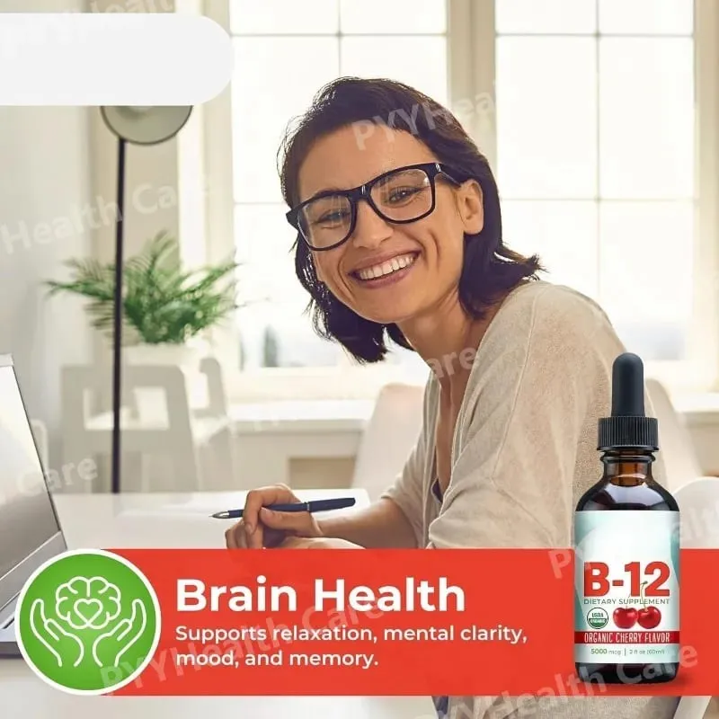 Methylcobalamin B12 Drops 5000mcg Vitamin B12 Liquid Sublingual Supplement Cherry Flavor Vegan Sugar Free Daily Nutrition 60ml — image 3