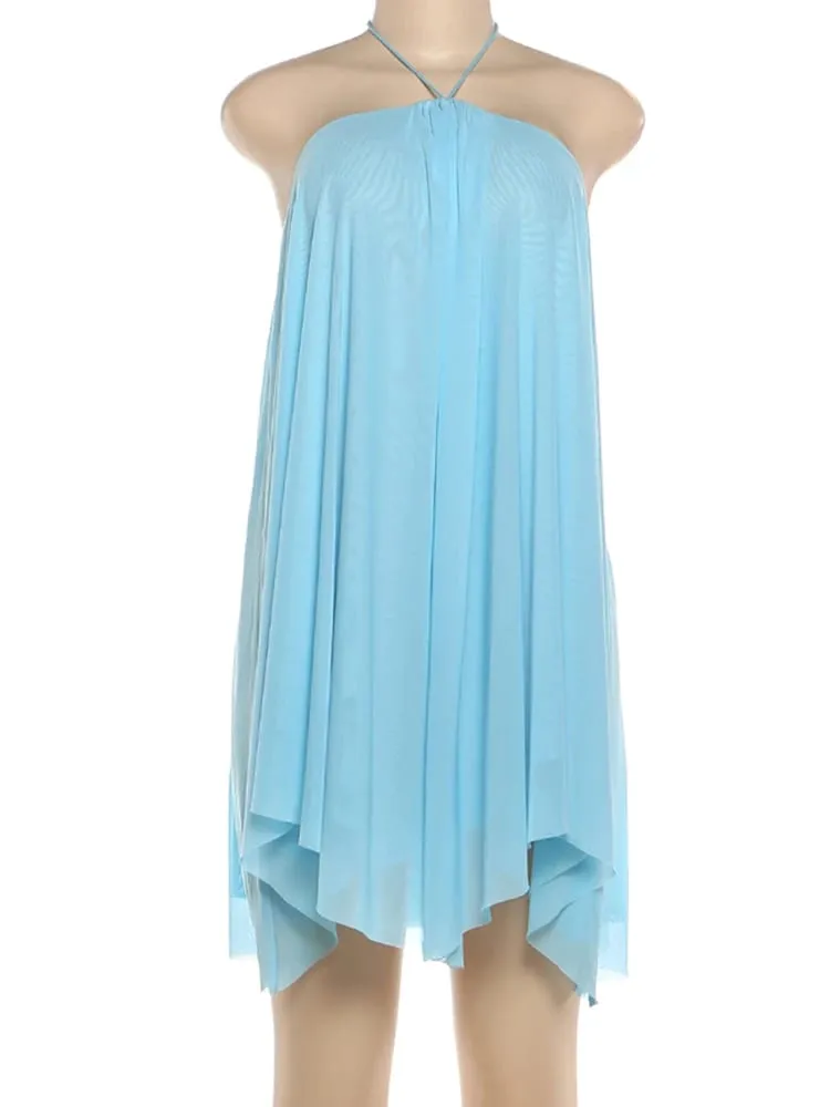Nibber Asymmetrical Hem Dress Women Halter Bandage Sleeveless Backless Solid Beach Party Sexy 2026 Summer New Trend Mini Bodycon