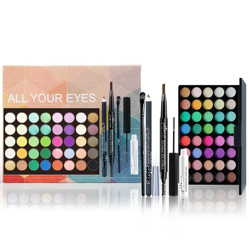 Glitter Matte Waterproof Palette Powder Cosmetics Kit Eyebrow Pencil Eyeliner Pen Mascara Makeup Brushs Eye Cosmetics