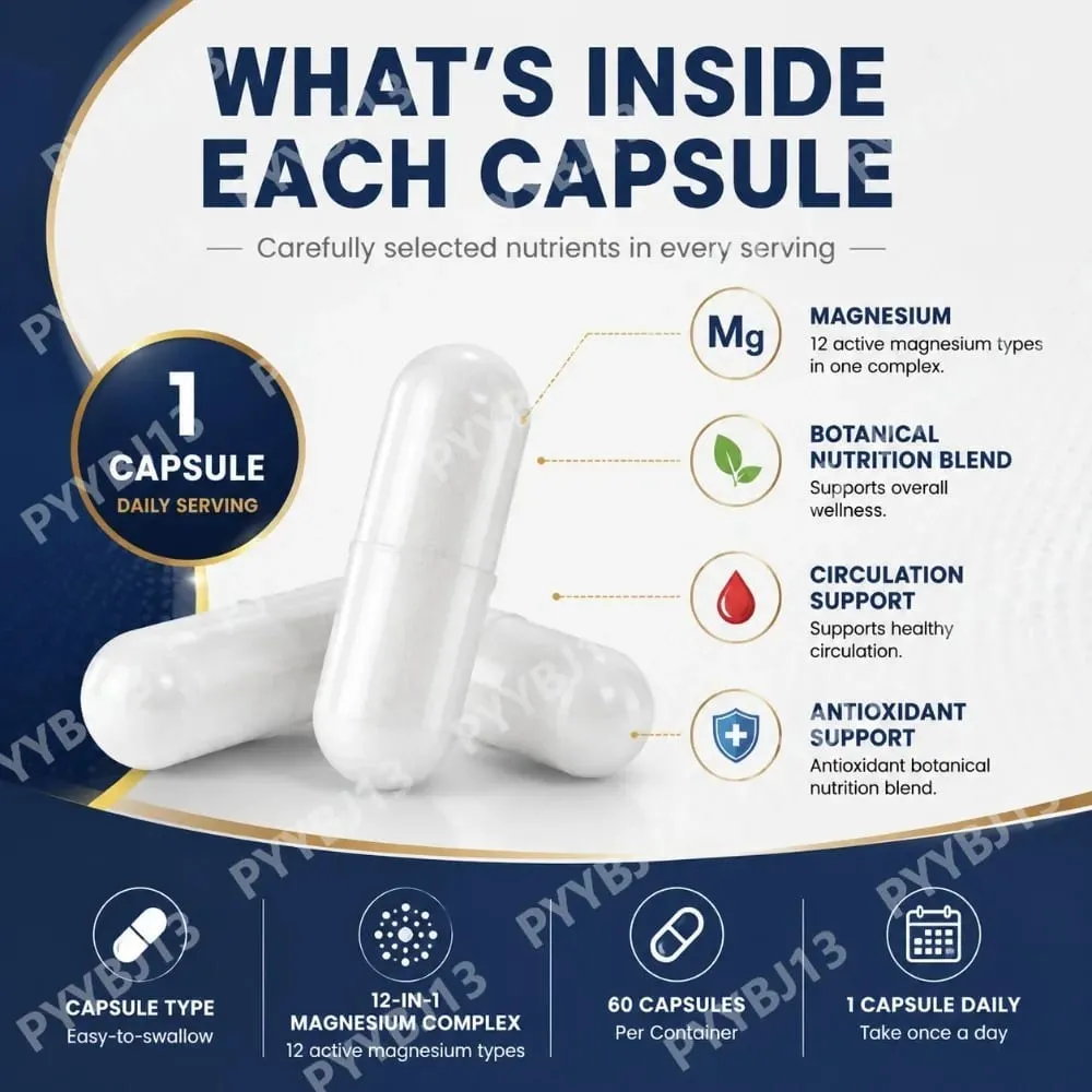 Magnesium Supplement Capsules 12 Magnesium Forms Mineral Complex Daily Mineral Nutrition Supplement for Daily Wellness Support