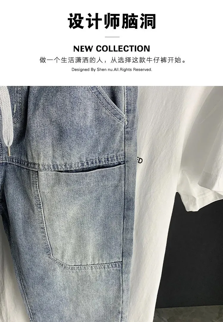 Novo outono de luxo streetwear coreano harajuku estiramento fino sólido denim casual calças lápis calças jeans baggy calças de carga