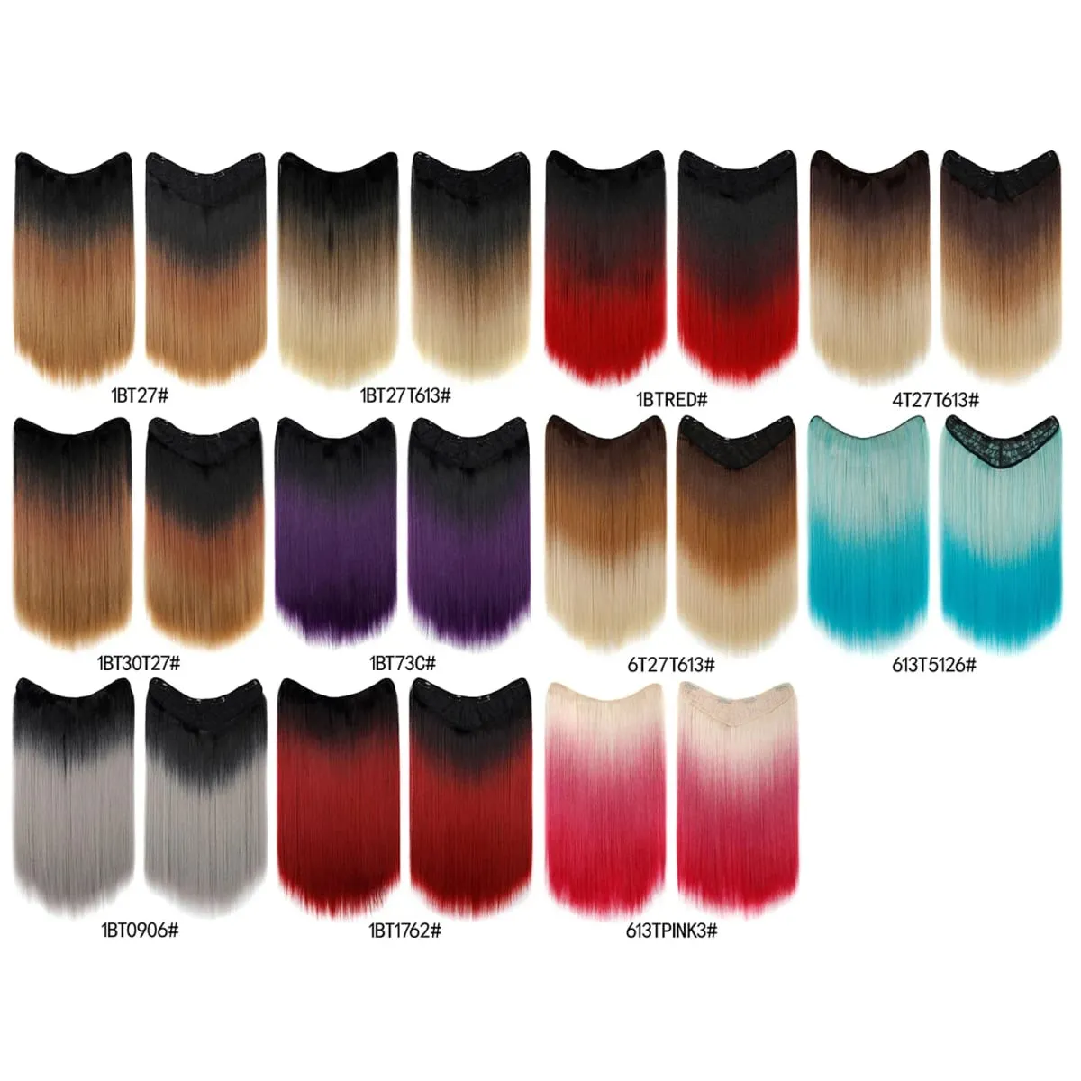 One Piece Clip In Hair Extension U-Shaped With 4 Clips Straight Black Brown Ombre Synthetic Hairpiece Wigs For Women Daily Party