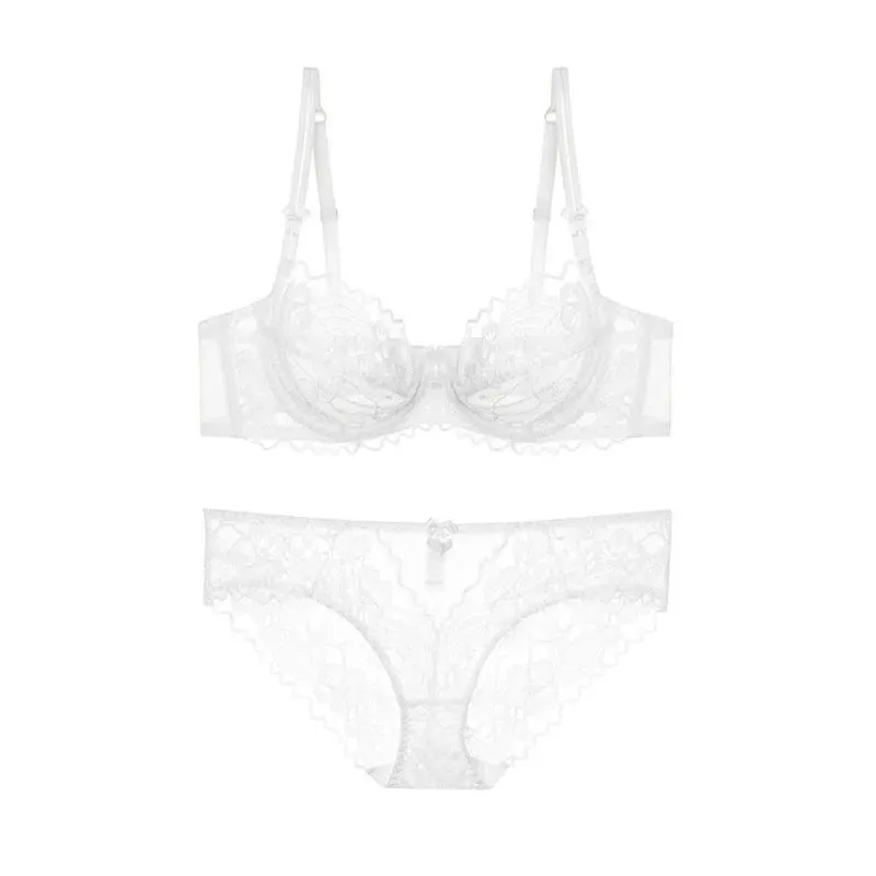 Everyday Lace Lingerie Ultra-thin Breathable Upper Support Anti-sag No Sponge Transparent Bra Set ladies Basic Underwear S-XL — image 1