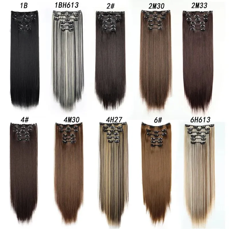 Black Hair Extensions 24"/60cm 6pcs/set Women Long Straight Synthetic Full Head Clip 16 Clips Ombre Heat Resistant Fiber Hair — image 6