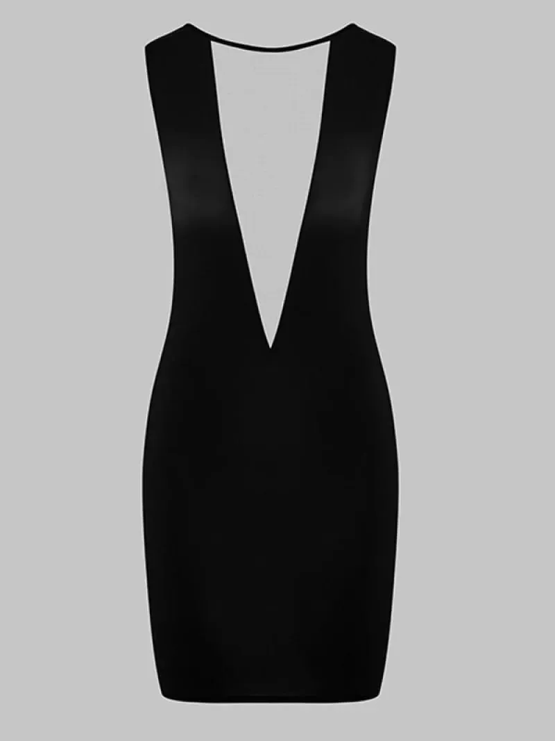 Sheer Mesh Insert Deep V Bodycon Dress Women Black Sleeveless Sexy Party Dress 2026 — image 6