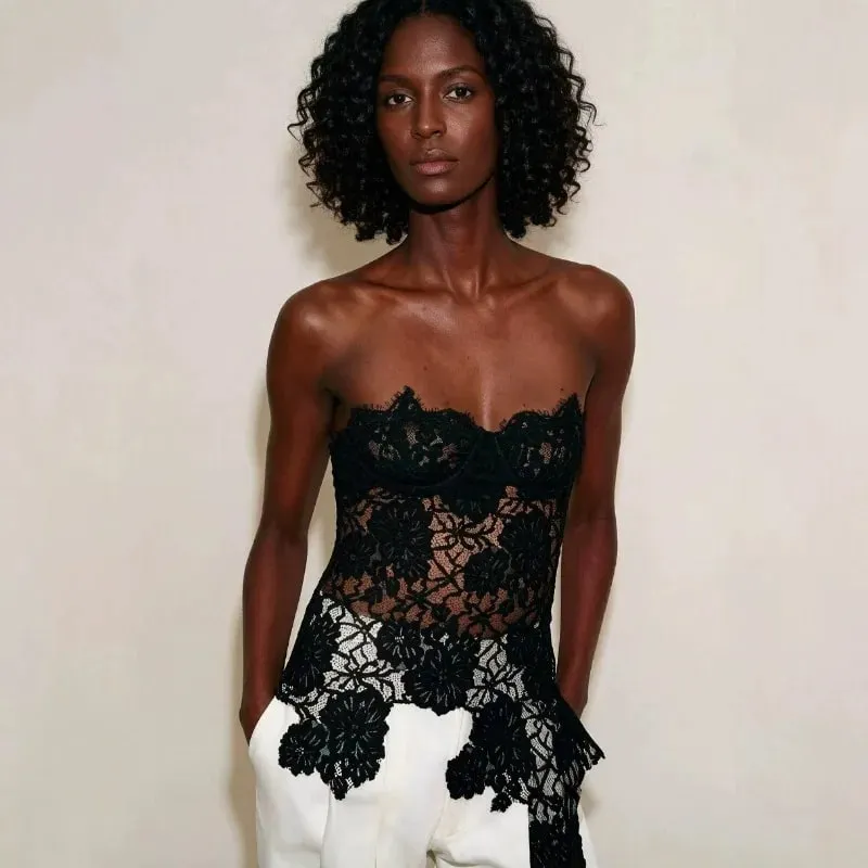 Y2k Sexy Tank Top Lace Splicing Sexy Cut-Out Backless Bodysuit Bodycon Camisole for Outerwear Openwork Corset Top T-shirt Trend — image 2