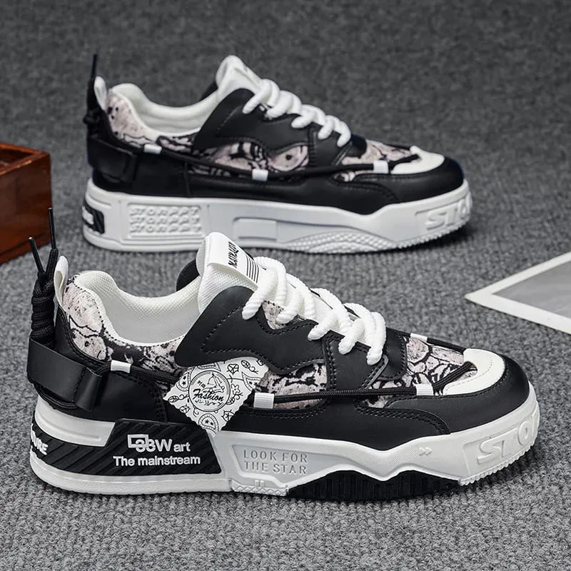 Men'S Skateboard Shoes [Random Graffiti Pattern Design] Breathable Low-Top Sneakers Letter Pattern Light Design Lightweight Cush