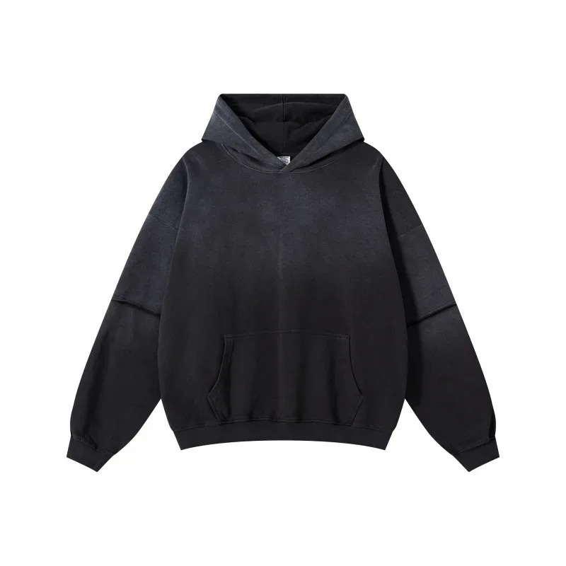 New Autumn Winter Men 400gsm Hoodies Streetwears High Street Heavy Weight Washed Cotton Sweatshirts Brand Tracksuit — image 1