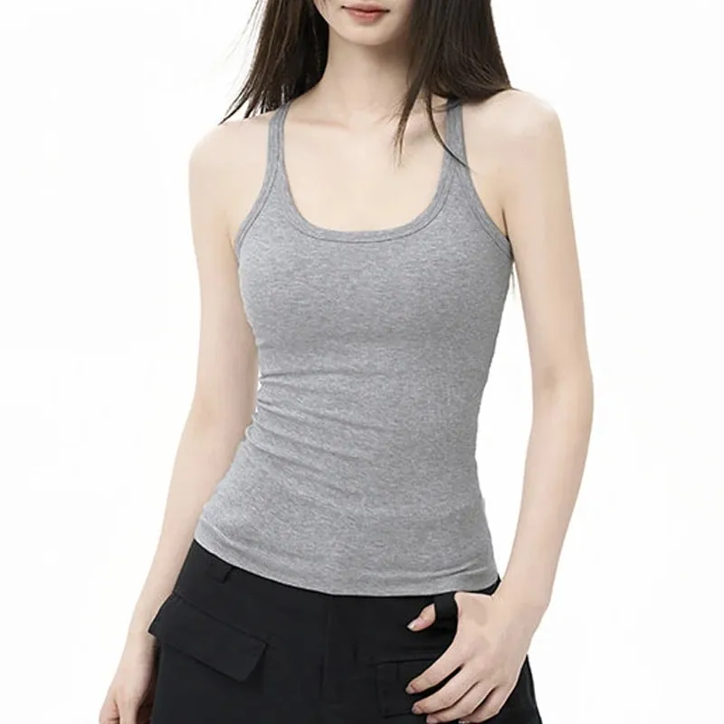 Zjaiss Elegant Knit Summer Tank Top Korean Slim Solid U Neck Women Cami Soft Ribbed Basic Layering Vest Fashion Ladies Top — image 12