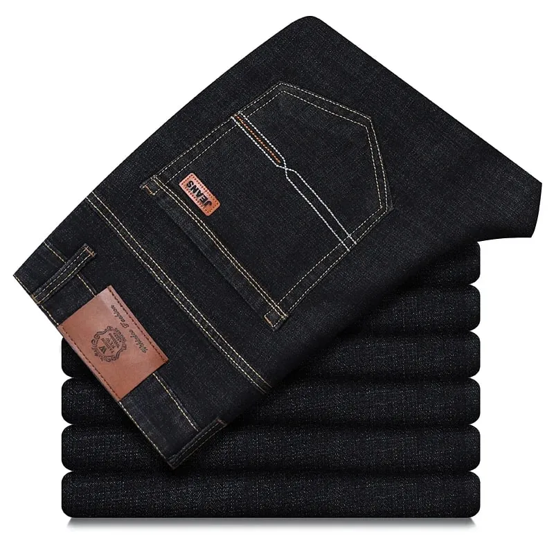 Autumn Winter Men's Jeans Classic Retro Grey Denim Pants Man Work Slim Straight Stretch Cotton Trousers Streetwear Plus Size 40 — image 7